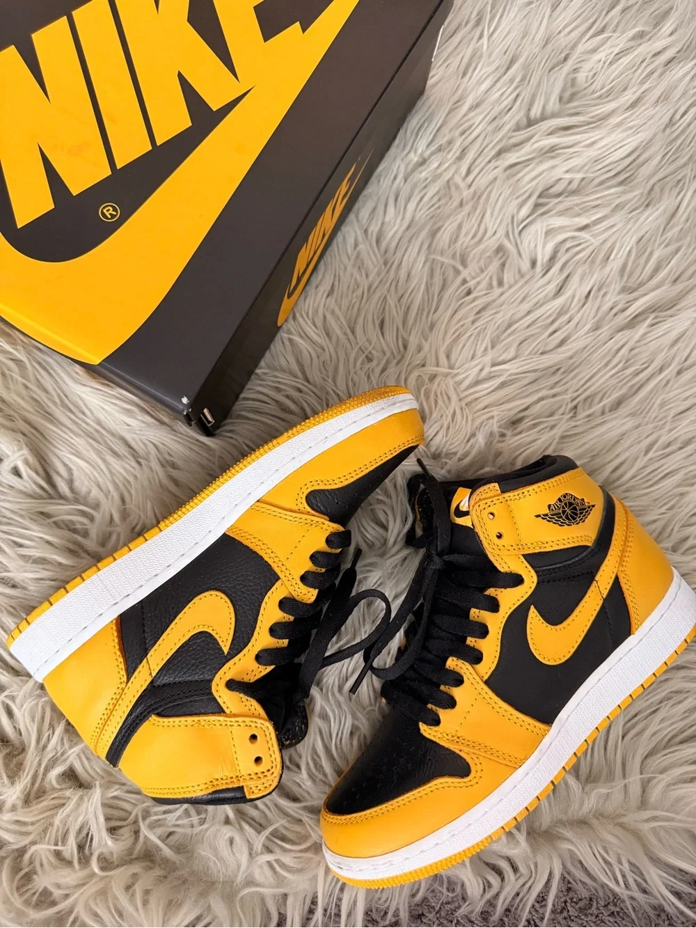 Nike Air Jordan 1 High-Top Black and Yellow Sneakers